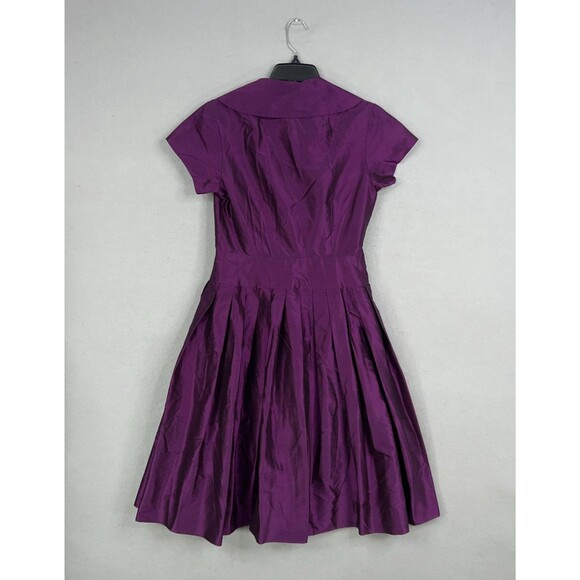 Teri Jon Rickie Freeman Dress Women 6 Purple Silk Shirt Belted Pleated MOB Party - Picture 7 of 14